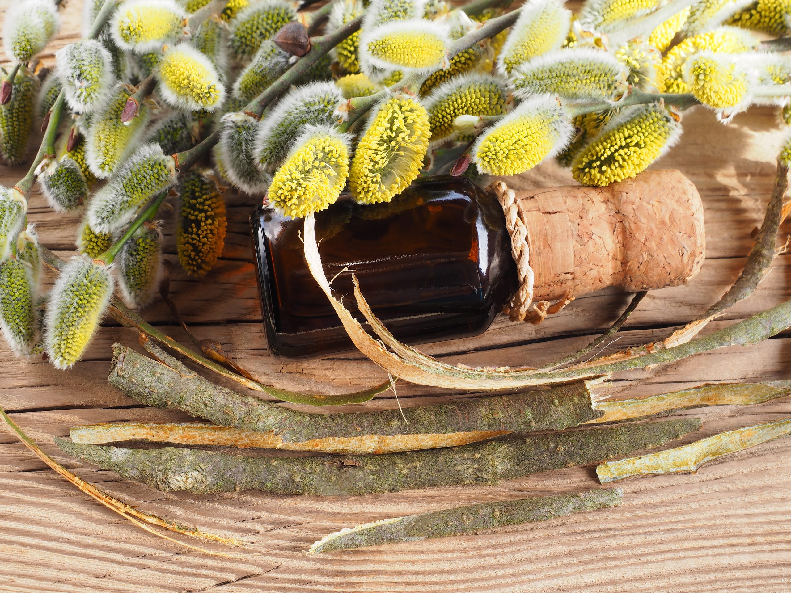 Salicylsäure in einem kleinen Fläschchen auf Holz Hintergrund