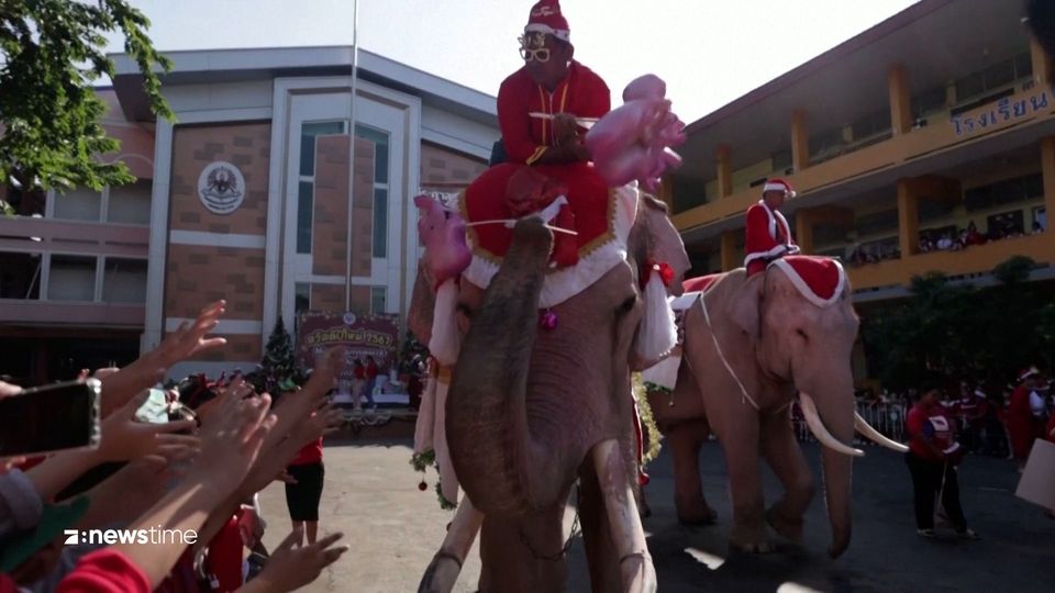 Schöne Bescherung: Weihnachts-Elefanten feiern mit Schülern in Thailand